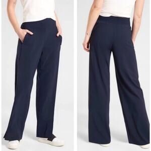 Athleta Cosmic Pant Navy Blue Large Tall Wide Leg Pull-On Stretch Work Travel